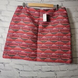 Loft Pink Orange Ikat Woven Jacquard Mini Skirt Size 14 NWT Work Career Chic NWT
